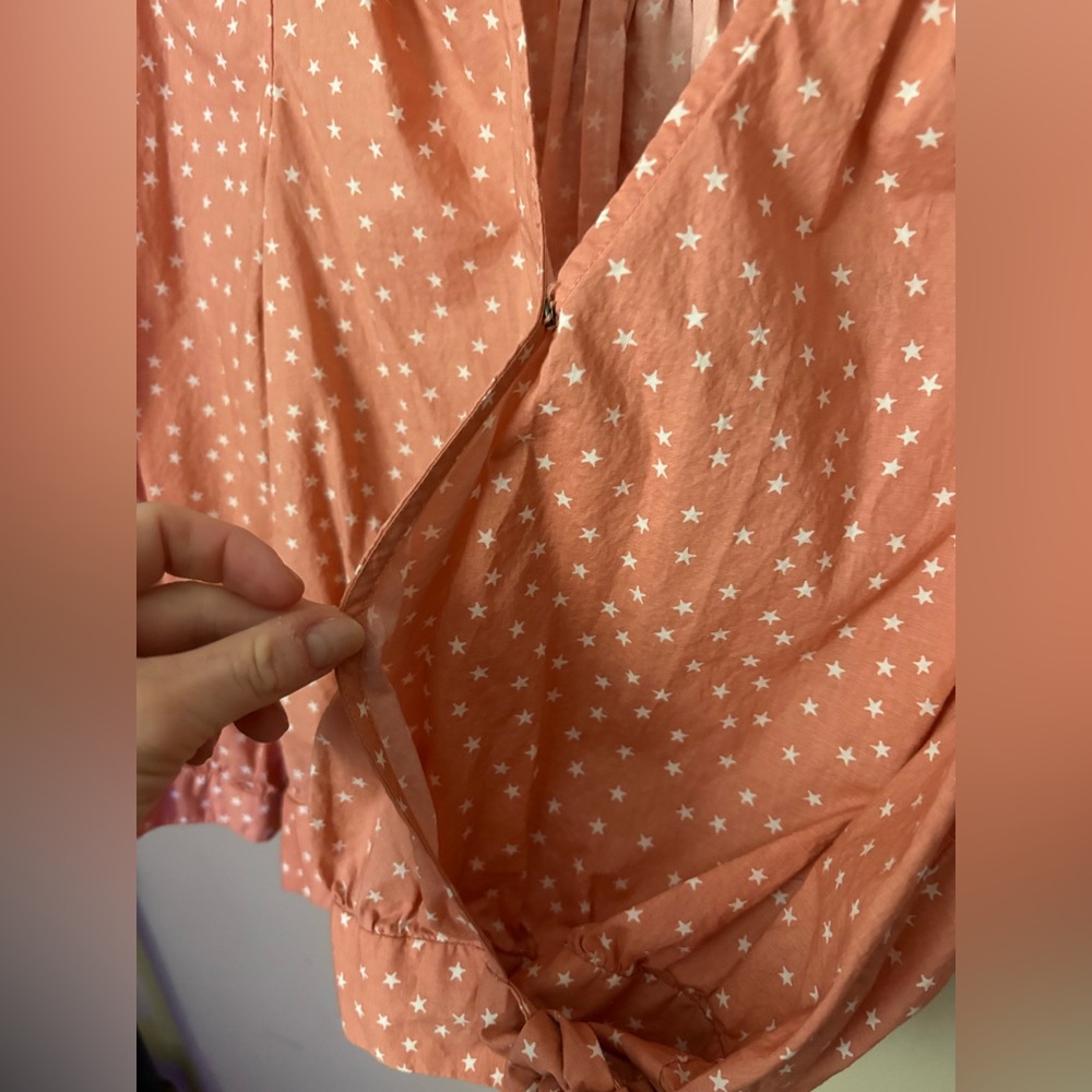 XS Madewell Coral Peach All Over Star Scatter Novelty Print Cotton Wrap Top - Picture 3 of 7
